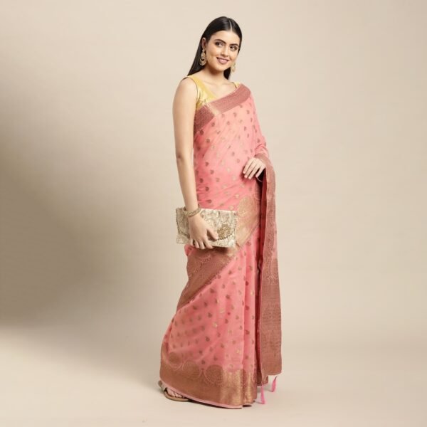 Pink Aura Banarasi Soft Cotton Silk Fabric saree - Image 2