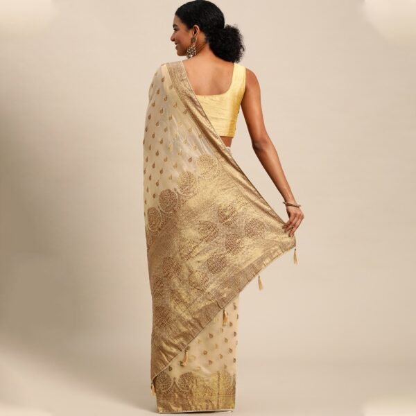 Pink Aura Banarasi Cotton Silk Zari Butta/Butti Tree Pattern Saree - Image 3