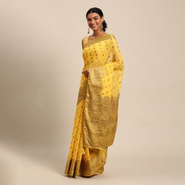 Pink Aura Banarasi Soft Cotton Silk Fabric saree - Image 2