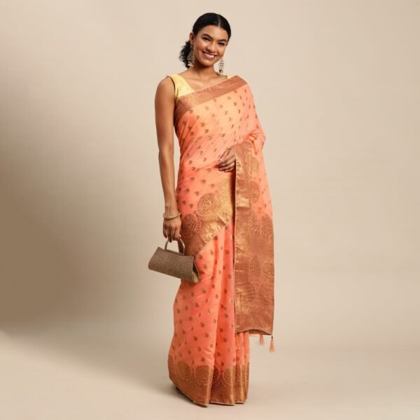 Pink Aura Banarasi Soft Cotton Silk Fabric saree - Image 2