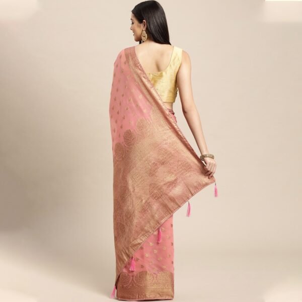 Pink Aura Banarasi Soft Cotton Silk Fabric saree - Image 3