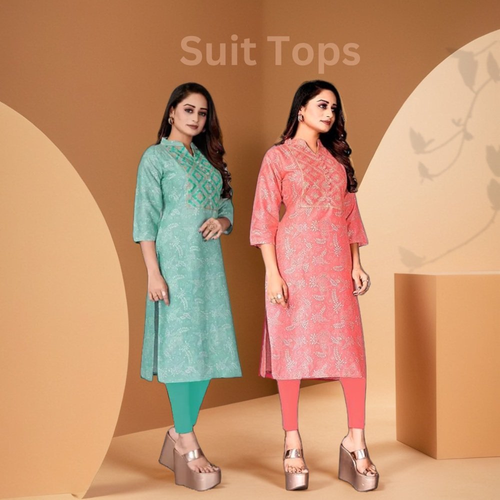 Pink Aura Printed Cotton Rayon Straight V-Neck 3/4 Sleeve Latest Short Kurti