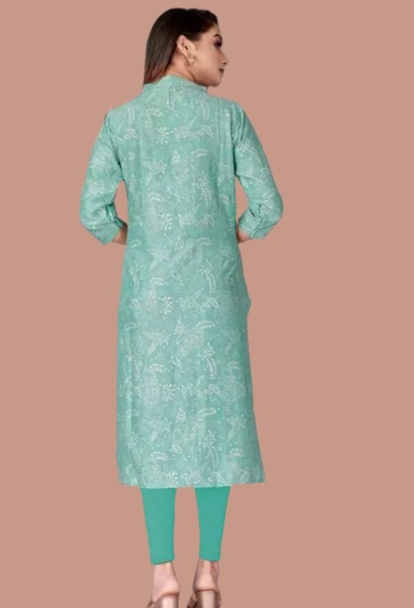 Pink Aura Printed Cotton Rayon Straight V-Neck 3/4 Sleeve Latest Short Kurti for Woman and Girls Colour Pink - Image 4
