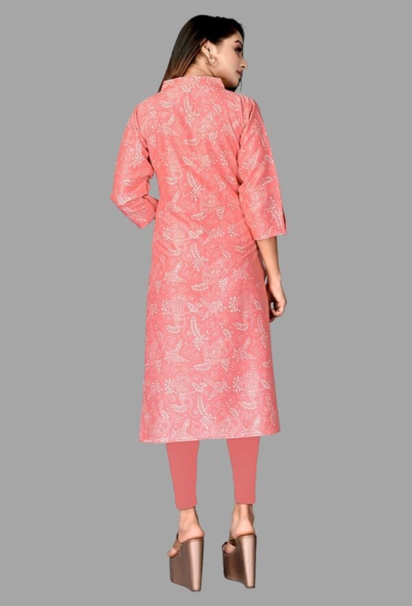 Pink Aura Printed Cotton Rayon Straight V-Neck 3/4 Sleeve Latest Short Kurti