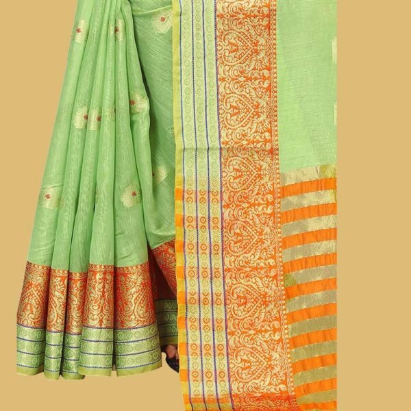 Pink Aura Women's Jacquard Cotton Blend Zari Butta Saree - Image 5